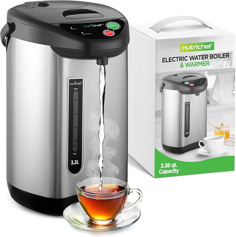 NutriChef 3.38 QT Insulated Stainless Steel Hot Water Urn Pot, Auto/Ma