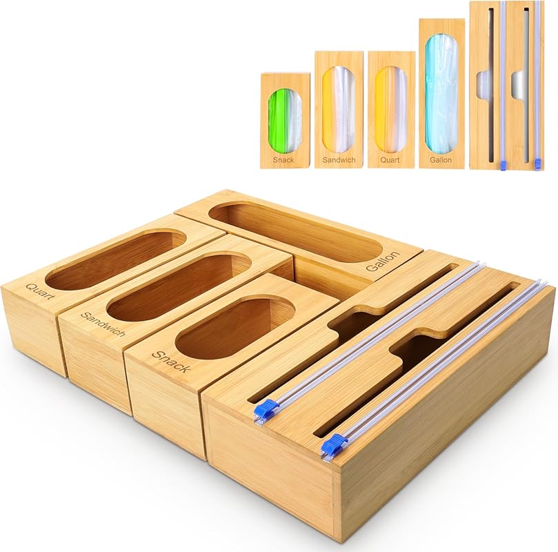 Bamboo Individual Bag Organizer for Kitchen Drawer; Plus Foil & Wrap S