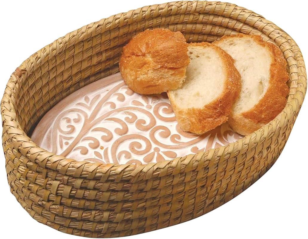 Terracotta Bread Warmer Basket with Stone for Serving Tortillas, Sourd