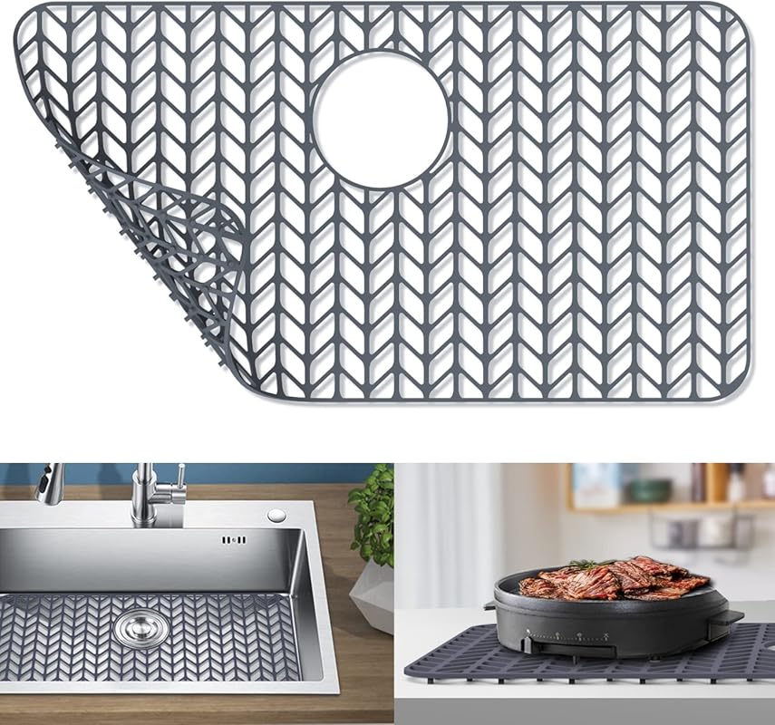 GUUKIN Gray Silicone Sink Protector Mat, 26