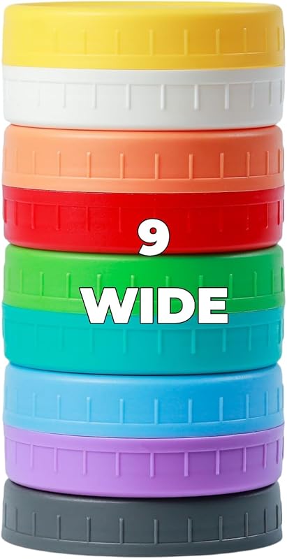 9-Pack Wide Mouth Plastic Mason Jar Lids with Silicone Rings, Leak-pro