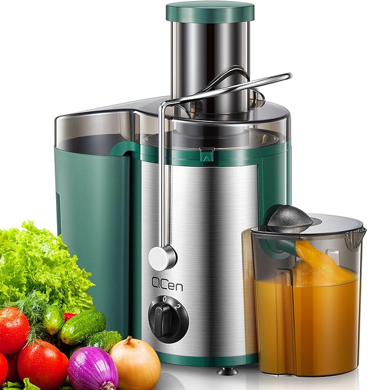 QCen 500W Centrifugal Juicer with Wide 3” Feed Chute for Fruits & Vege