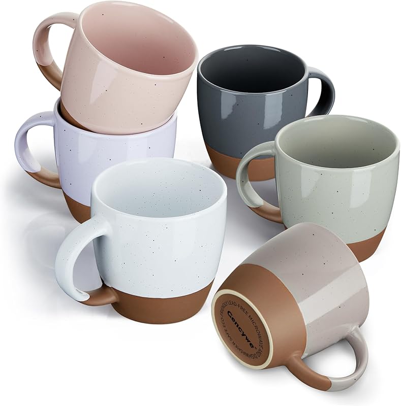 Morandi Color 18 oz Ceramic Coffee Mugs, Set of 6 with Handle, Microwa
