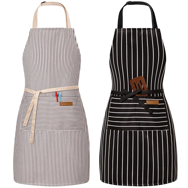 2 Pack Adjustable Bib Aprons for Chef, Cooking & Kitchen, with 2 Pocke