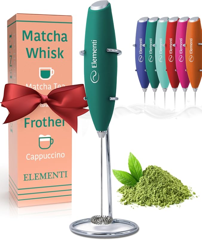 Elementi Electric Matcha Whisk & Frother Set: Powerful Mixer for Powde