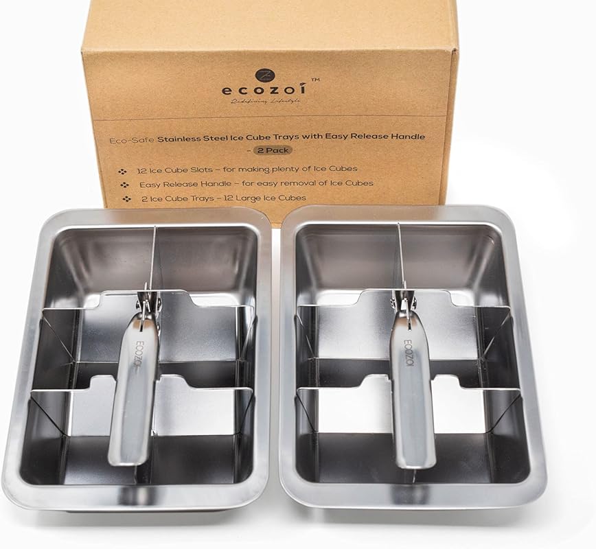 Ecozoi Stainless Steel Ice Trays (2-Pack) with Easy Release Handle – 1