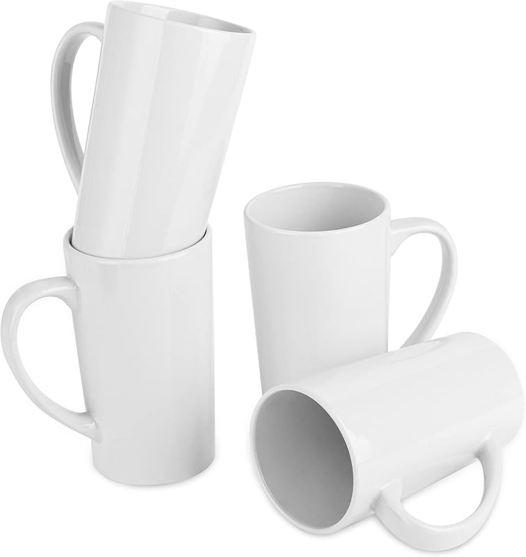 Super Large 22 oz Tall White Ceramic Coffee Mugs, Set of 4 with Large