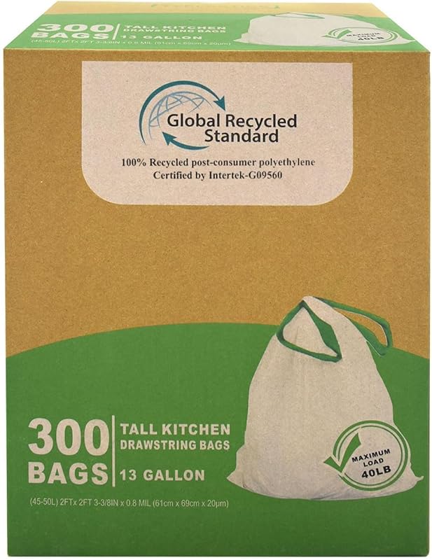 TYPLASTICS 13 Gallon Tall Kitchen Drawstring Trash Bags, Eco-Friendly 