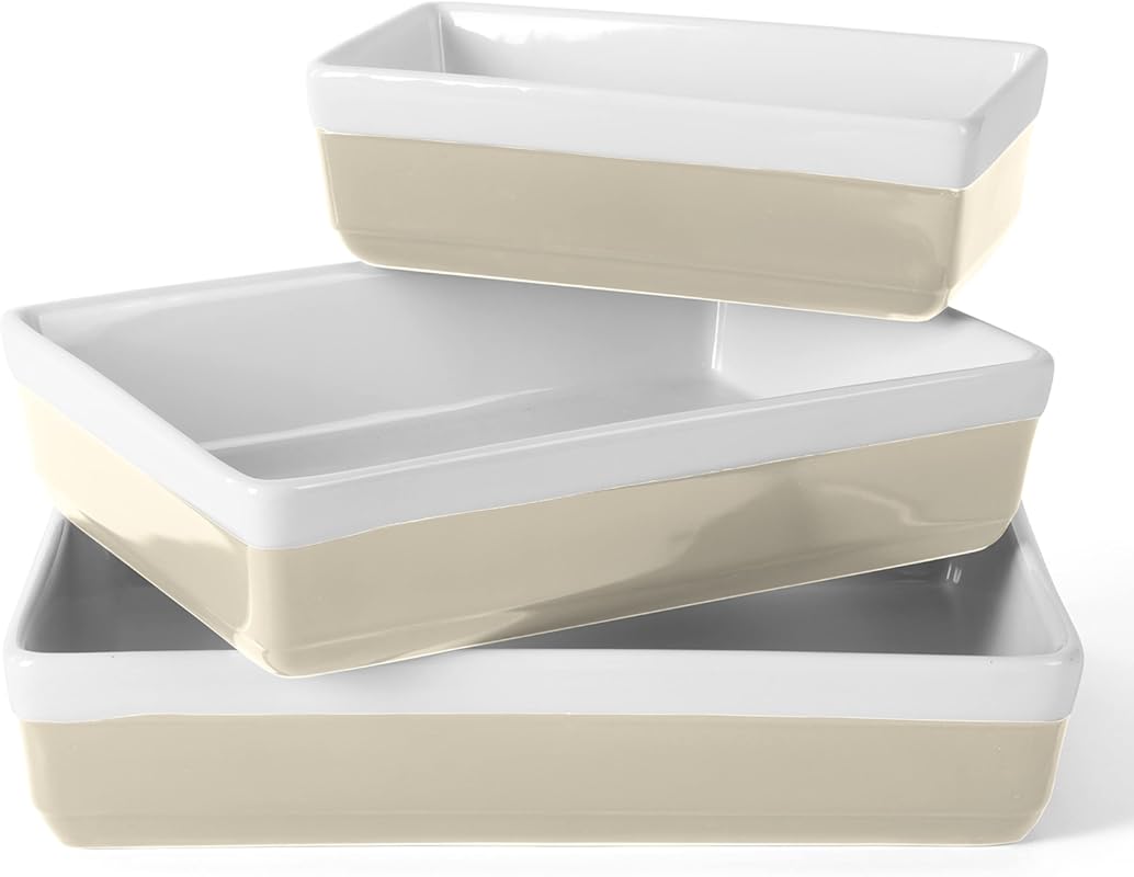 MARTHA STEWART Durable 3-Piece Grey Stoneware Bakeware Set for Oven to