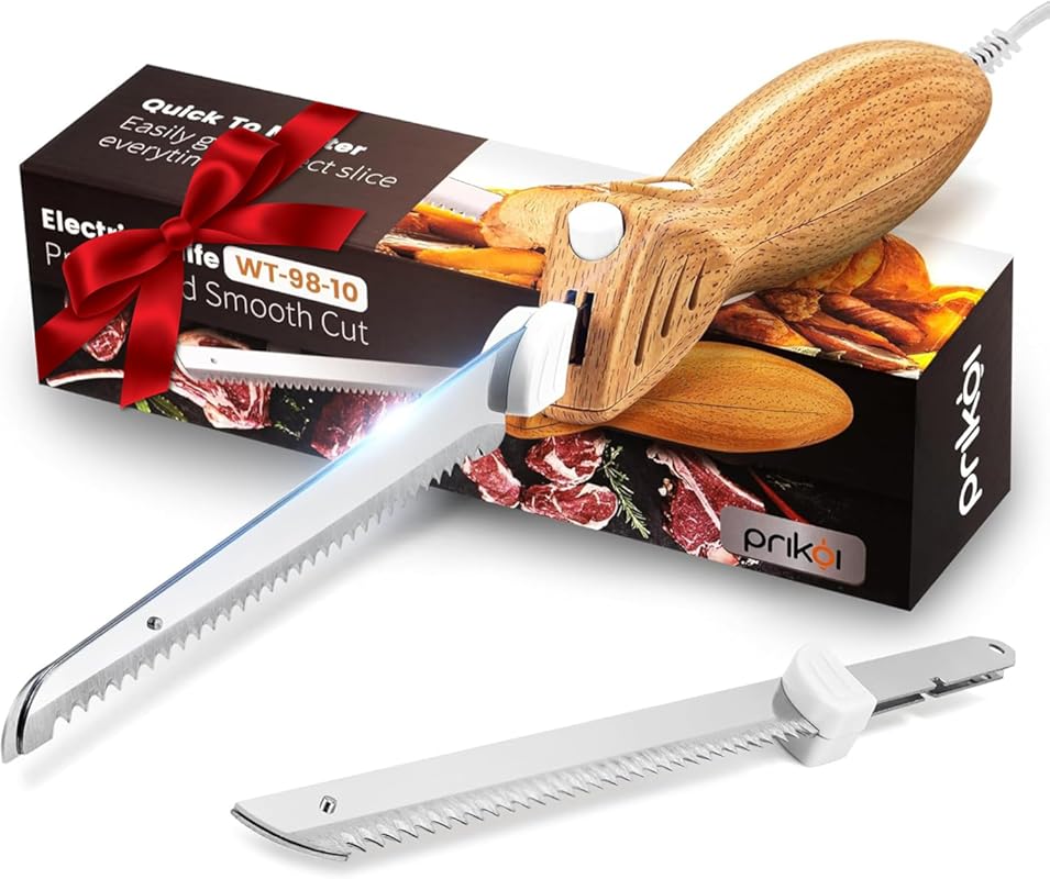 Electric Carving Knife Set with 2 Easy-Slice Serrated Blades for Meat,
