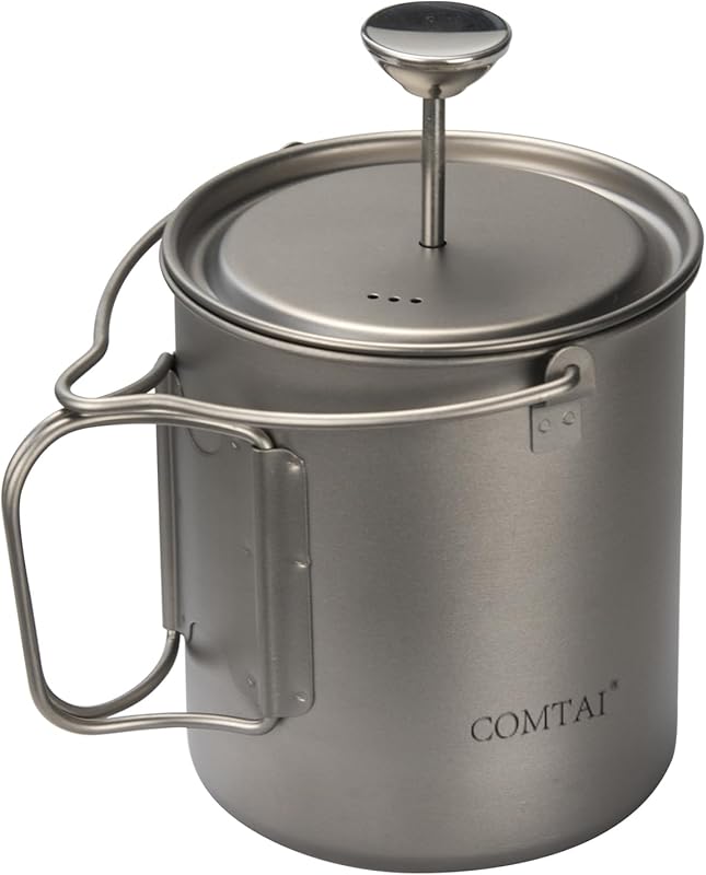 Lightweight Titanium 750mL Camping French Press Coffee Maker Pot with 