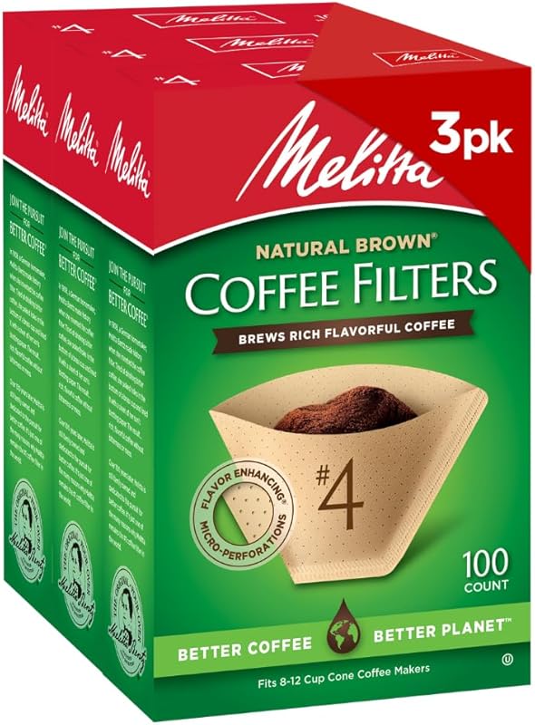 Melitta #4 Cone Coffee Filters, Natural Brown, 300 Count (3-Pack), Fit