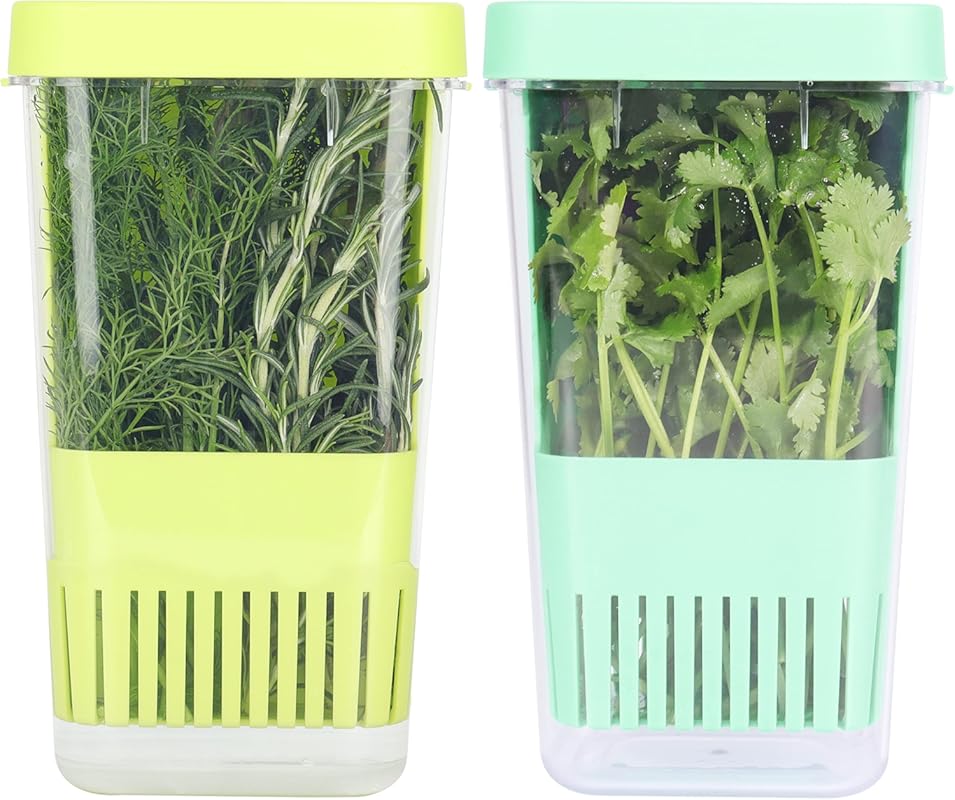 Clear BPA-Free Herb Keeper for Refrigerator (2 Pack) - Store Cilantro,