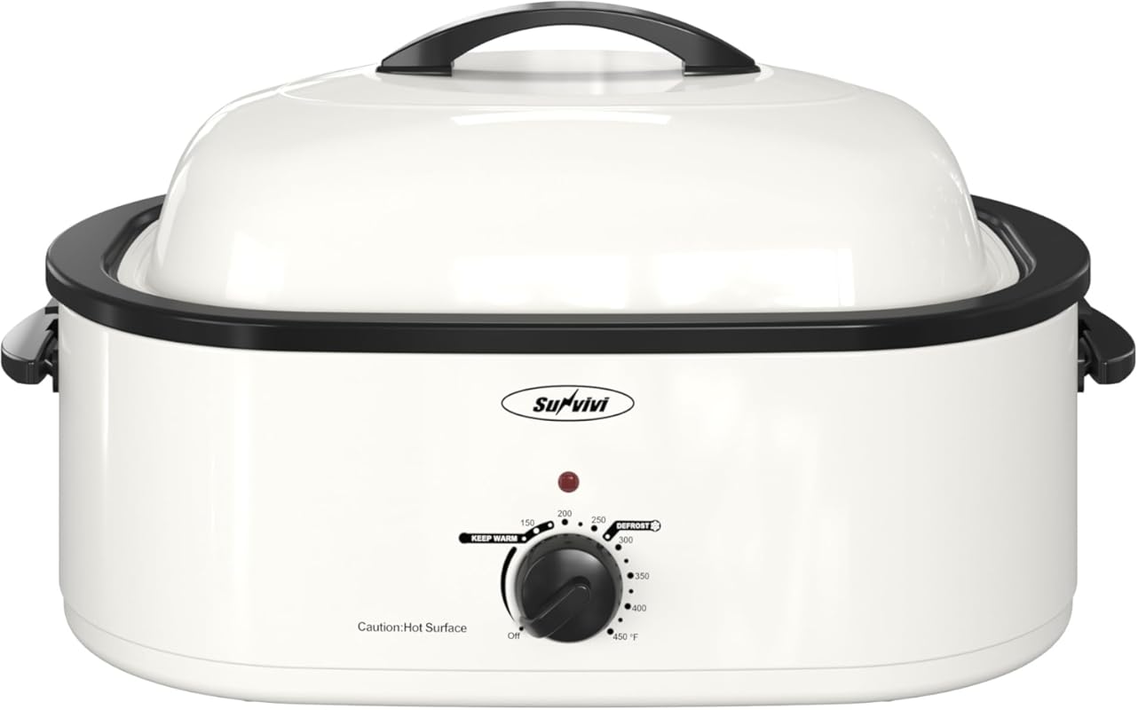 Sunvivi 20-Quart Electric Roaster Oven with Self-Basting Lid, Defrost/