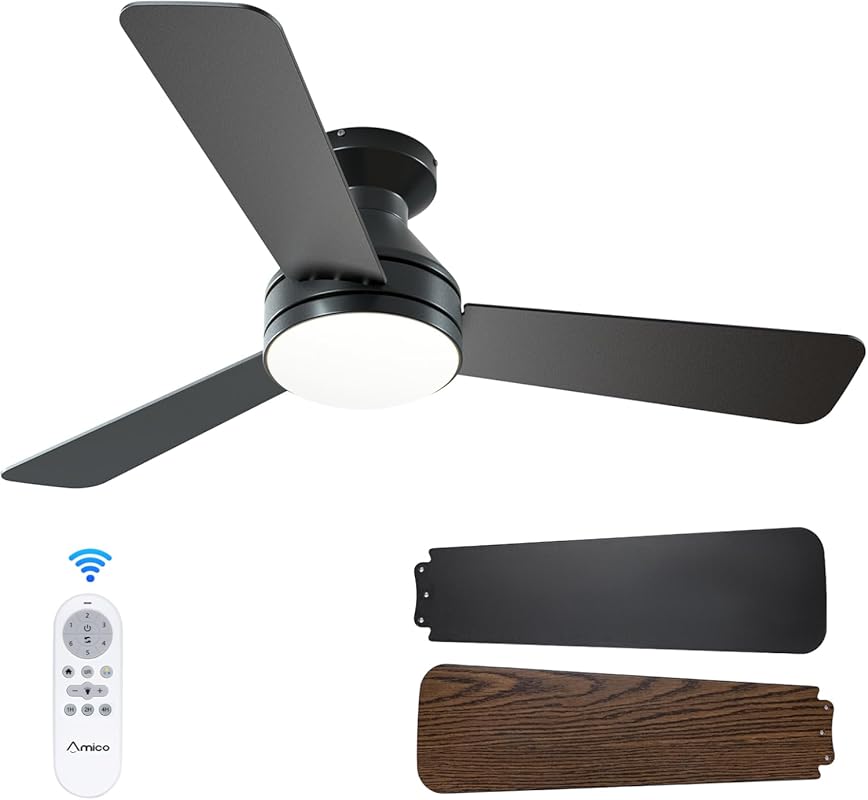Amico 42 Inch Low Profile Ceiling Fan with Lights, Remote, Reversible,
