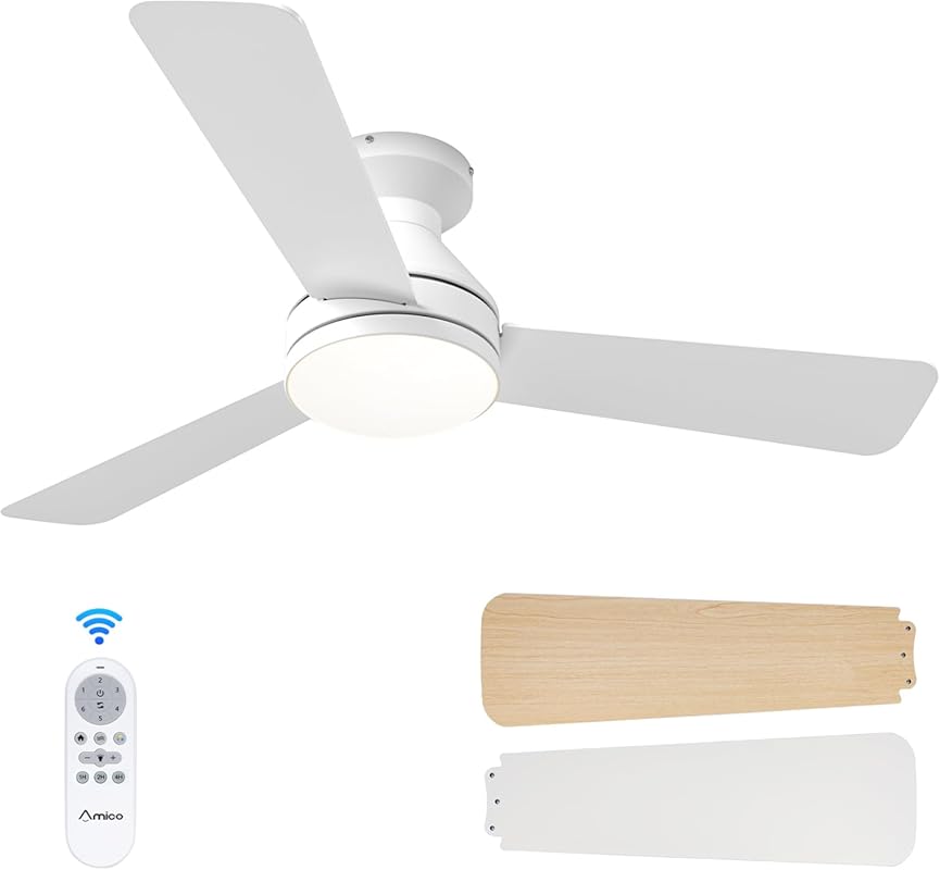 Amico 42 Inch Low Profile Ceiling Fan with Lights, Remote, Reversible,