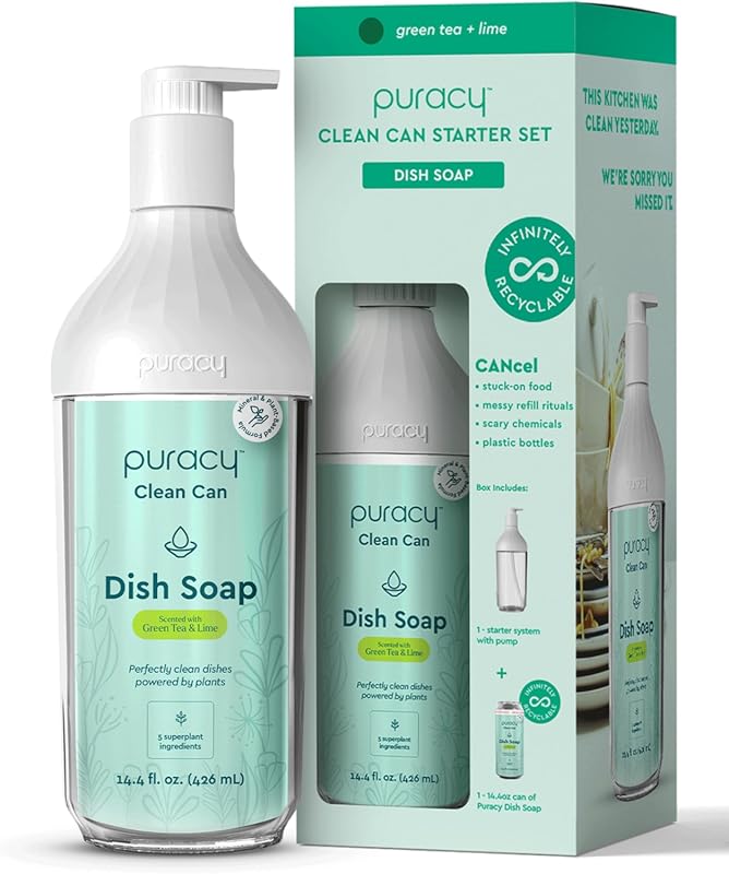 Puracy Natural Plant-Based Dish Soap Clean Can Starter Set (Green Tea 
