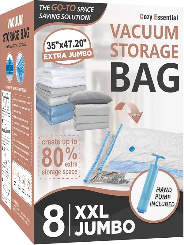 Cozy Essential 8 Extra Large Jumbo Vacuum Storage Bags: Space Saver Co