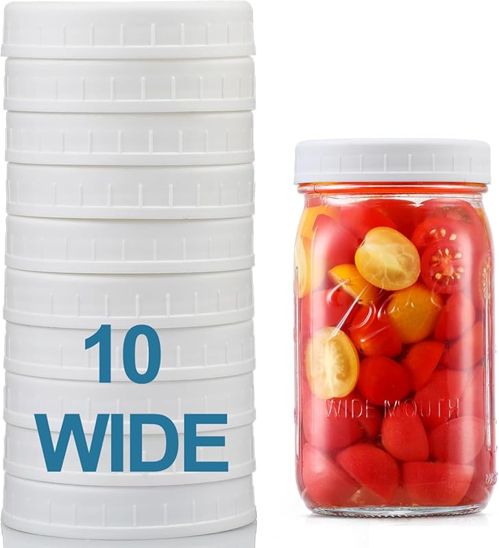 AOZITA 10-Pack White Wide Mouth Plastic Mason Jar Lids, Leak-Proof & D