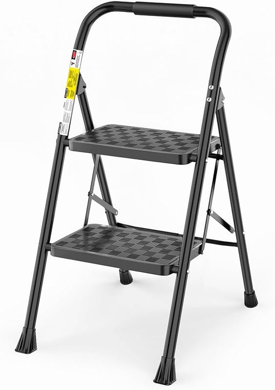 HBTower 2 Step Folding Ladder Stool for Adults, Cushioned Handle, Wide