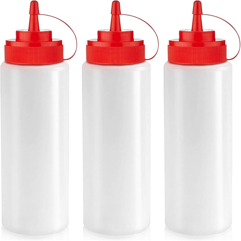Norcalway 12 oz Leak-Proof Condiment Squeeze Bottles, 3-Pack, for Sauc