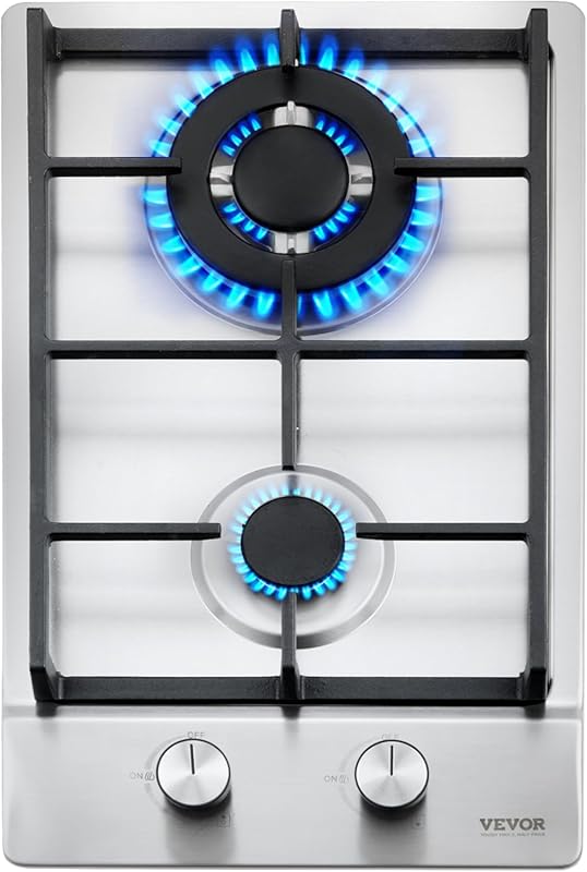 VEVOR 12-inch 2-Burner Built-in Gas Cooktop, LPG/NG Dual Fuel Stainles