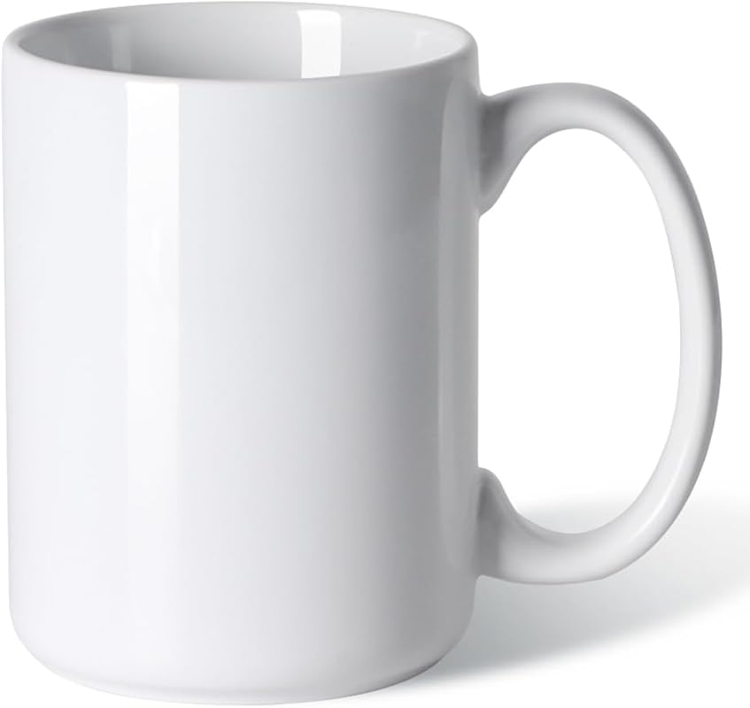 Smilatte Classic 16 oz White Porcelain Coffee Mug with Large Handle fo