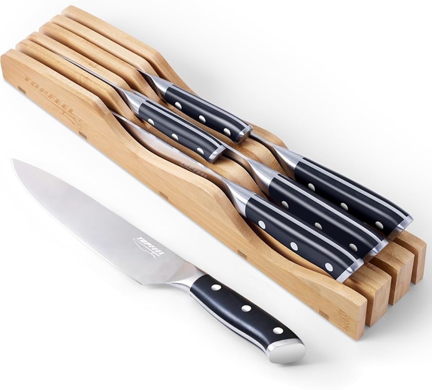 6-Piece Kitchen Knife Set with In-Drawer Bamboo Organizer, German High