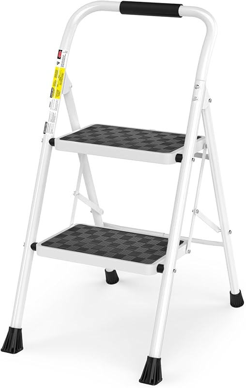 HBTower 2 Step Folding Ladder Stool for Adults, Cushioned Handle, Wide