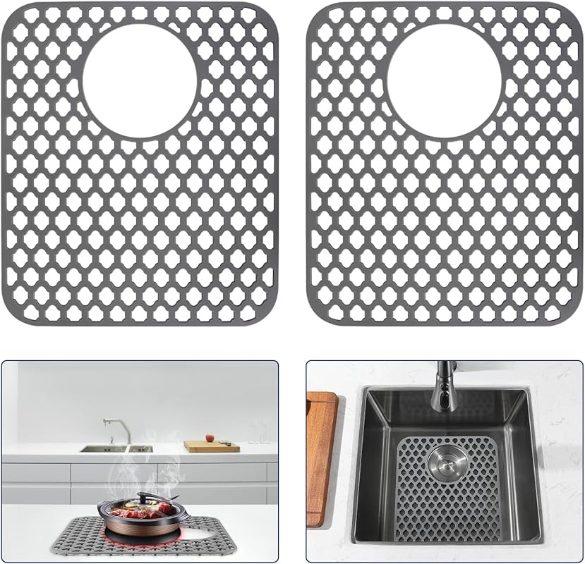 Silicone Sink Protectors, 2 Pack Large Heat Resistant Non-slip Mat wit