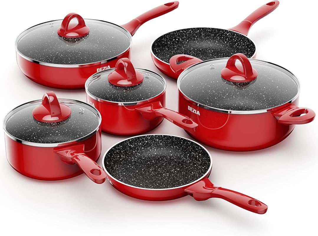BEZIA 10-Piece Induction Nonstick Cookware Set, Dishwasher Safe, Scrat