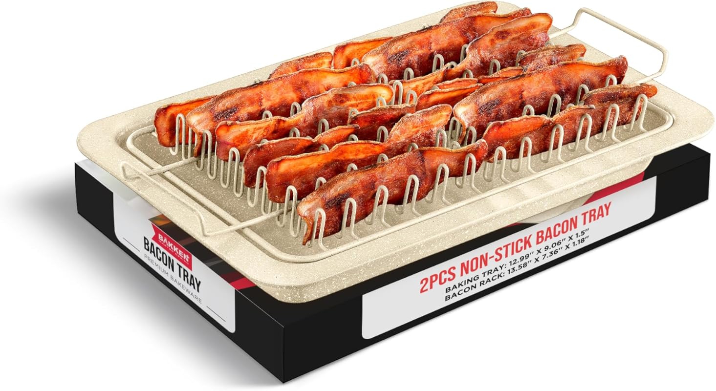 Durable Non-Stick Bacon Tray Set (2-Piece) with Marble Coating and Car