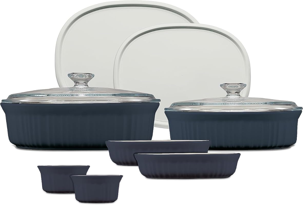 CorningWare 10-Piece French Navy Ceramic Stoneware Bakeware Set with L