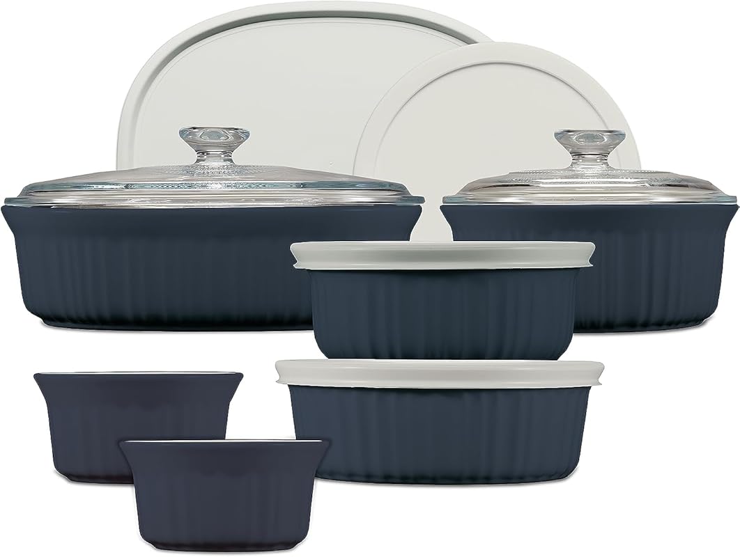 CorningWare 12-Piece French Navy Ceramic Stoneware Bakeware Set with L