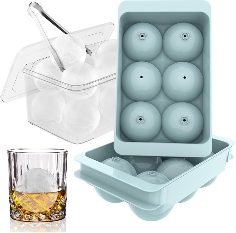 WIBIMEN Large Round Whiskey Ice Cube Molds, Easy Release Sphere Trays 