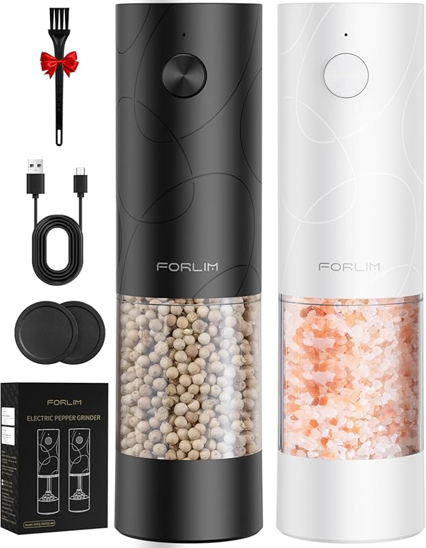 FORLIM USB Rechargeable Automatic Salt & Pepper Grinder Set with Dust 