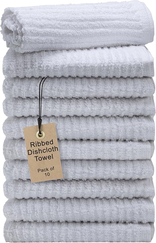 Textila Bar Mop Towels - 10 Pack White 12x12 Cotton Dish Cloths, Absor