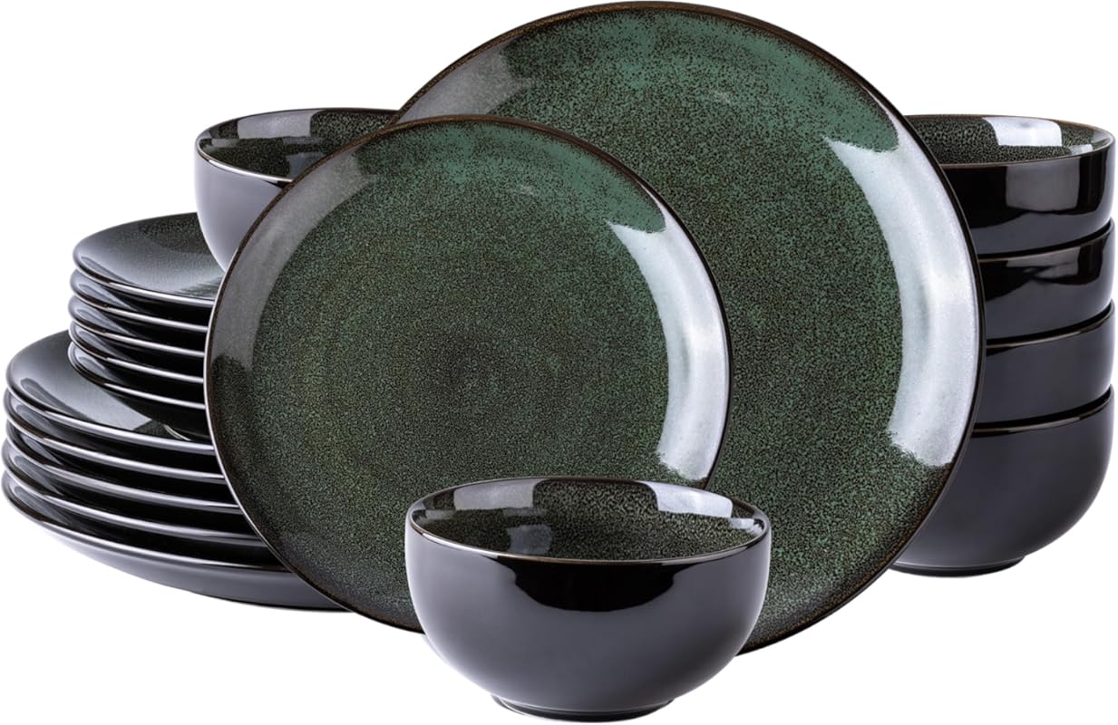 LeRatio 18-Piece Ceramic Dinnerware Set for 6, Handmade Reactive Glaze