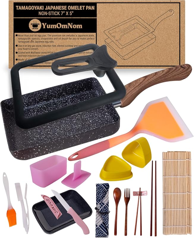 Japanese Tamagoyaki Pan with Glass Lid, Nonstick Rectangle Square Fryi