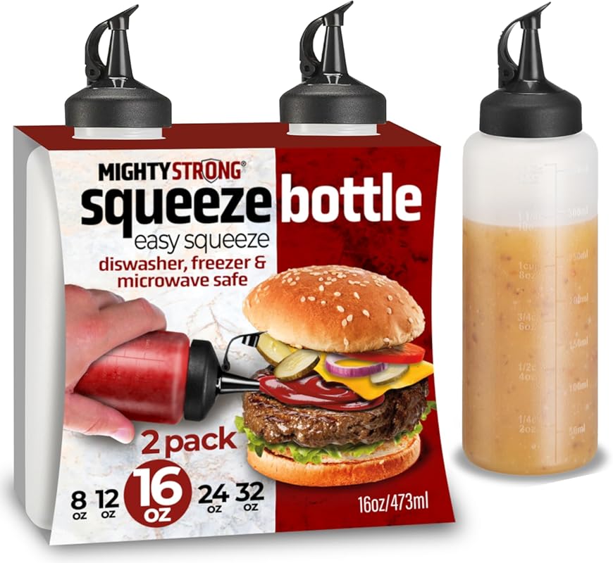 16 oz Plastic Condiment Squeeze Bottles, 2-Pack, Refillable Squirt for