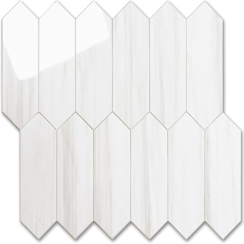 Vamos Tile Glossy Dolomite White Long Hexagon Peel and Stick Backsplas