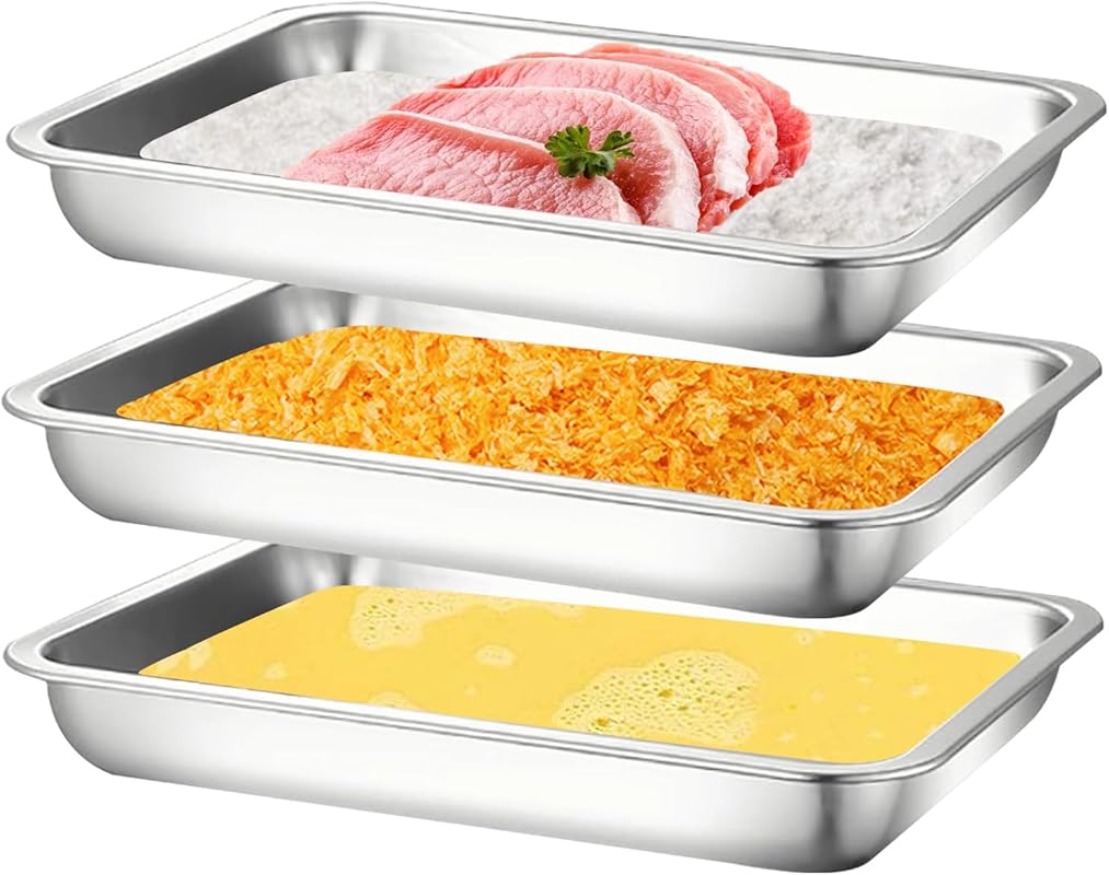 3-Piece Stainless Steel Breading Trays Set for Chicken Breasts, Marina