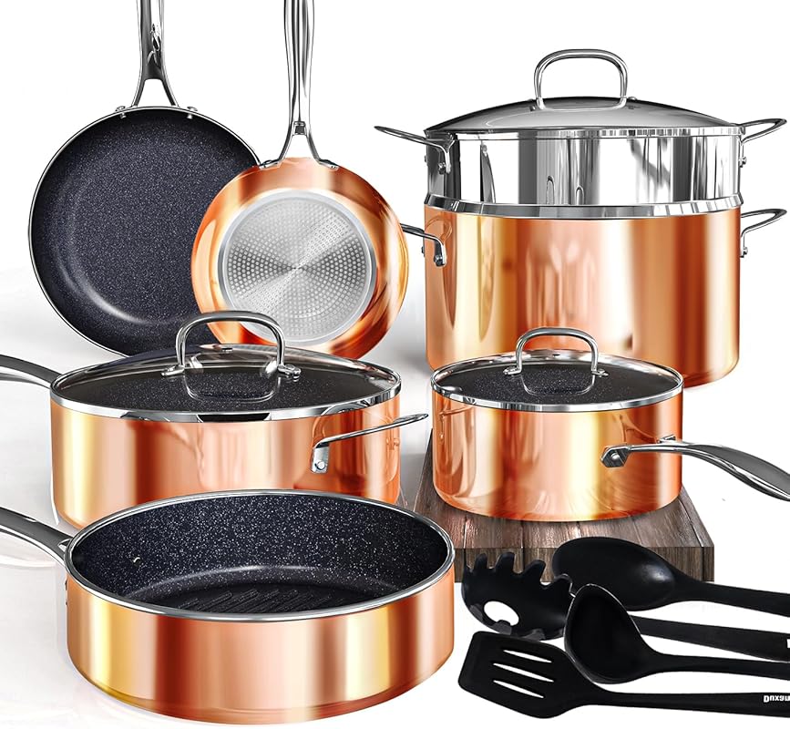 DUXANO Deluxe 14PC Healthy Non-Stick Cookware Set: PFAS-Free Ceramic, 