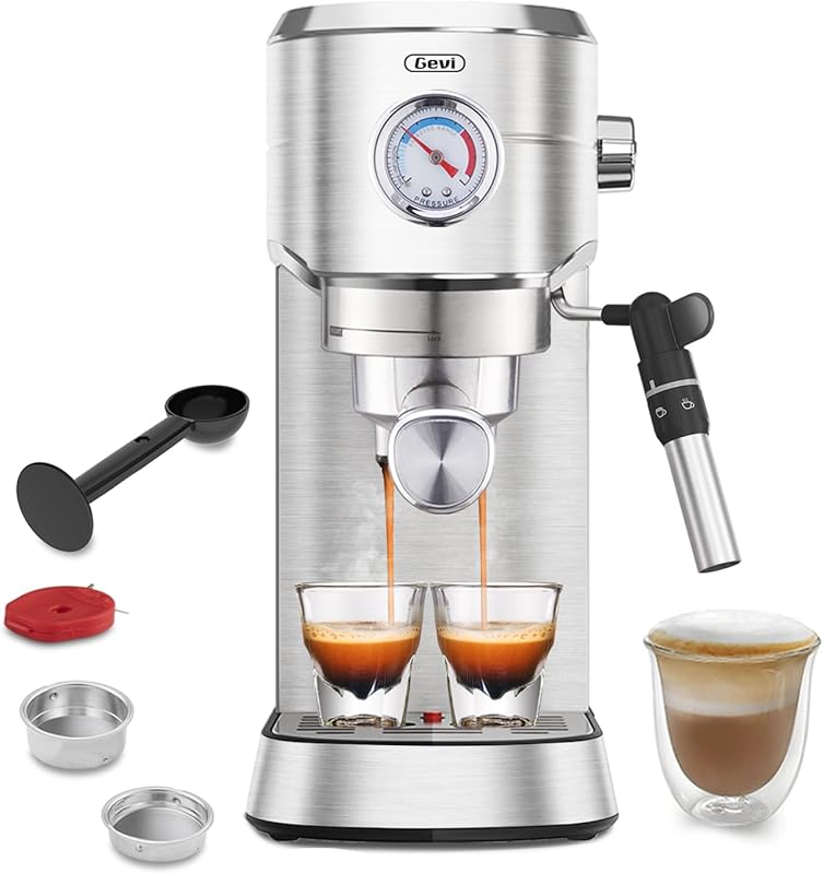 Gevi Compact 20 Bar Stainless Steel Espresso Machine with Auto Milk Fr