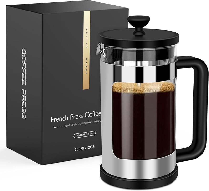 Mini 12oz Single Serve French Press Coffee Maker, Borosilicate Glass, 