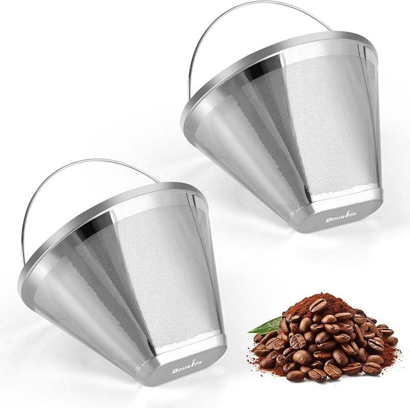 Reusable #4 Cone Coffee Filters, 304 Stainless Steel Permanent Filter 