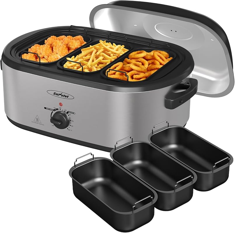 Sunvivi 20 QT Electric Roaster Oven with Removable 3-Bin Buffet Server