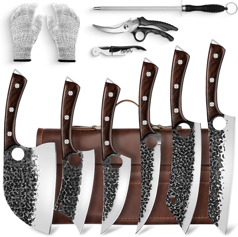 Hand Forged Serbian Chef Knife Set: High Carbon Steel Full Tang Meat C