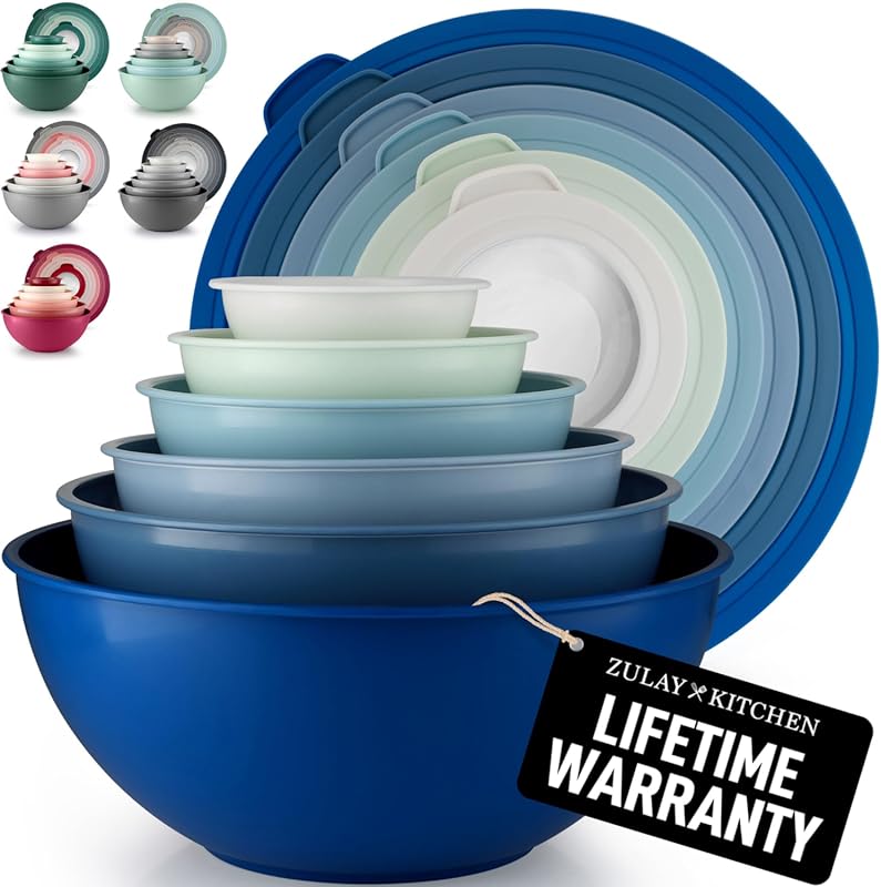 Zulay Kitchen 12-Piece Plastic Mixing Bowls Set with Lids, Non-Slip, N