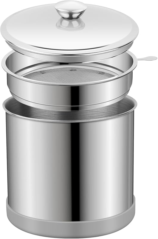 Ohtomber 1.2L Bacon Grease Saver Container with Fine Mesh Strainer & N